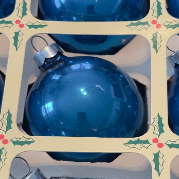 Holly Vintage Blue Glass Christmas Ornaments Set of 9 USA Made 2.25 Inch #214/9 - Picture 3 of 8